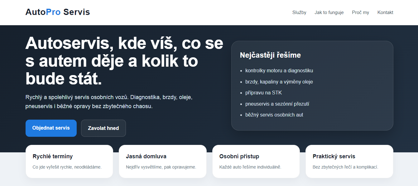 Náhled webu pro autoservis