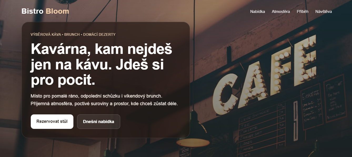 Náhled webu pro kavárnu nebo bistro
